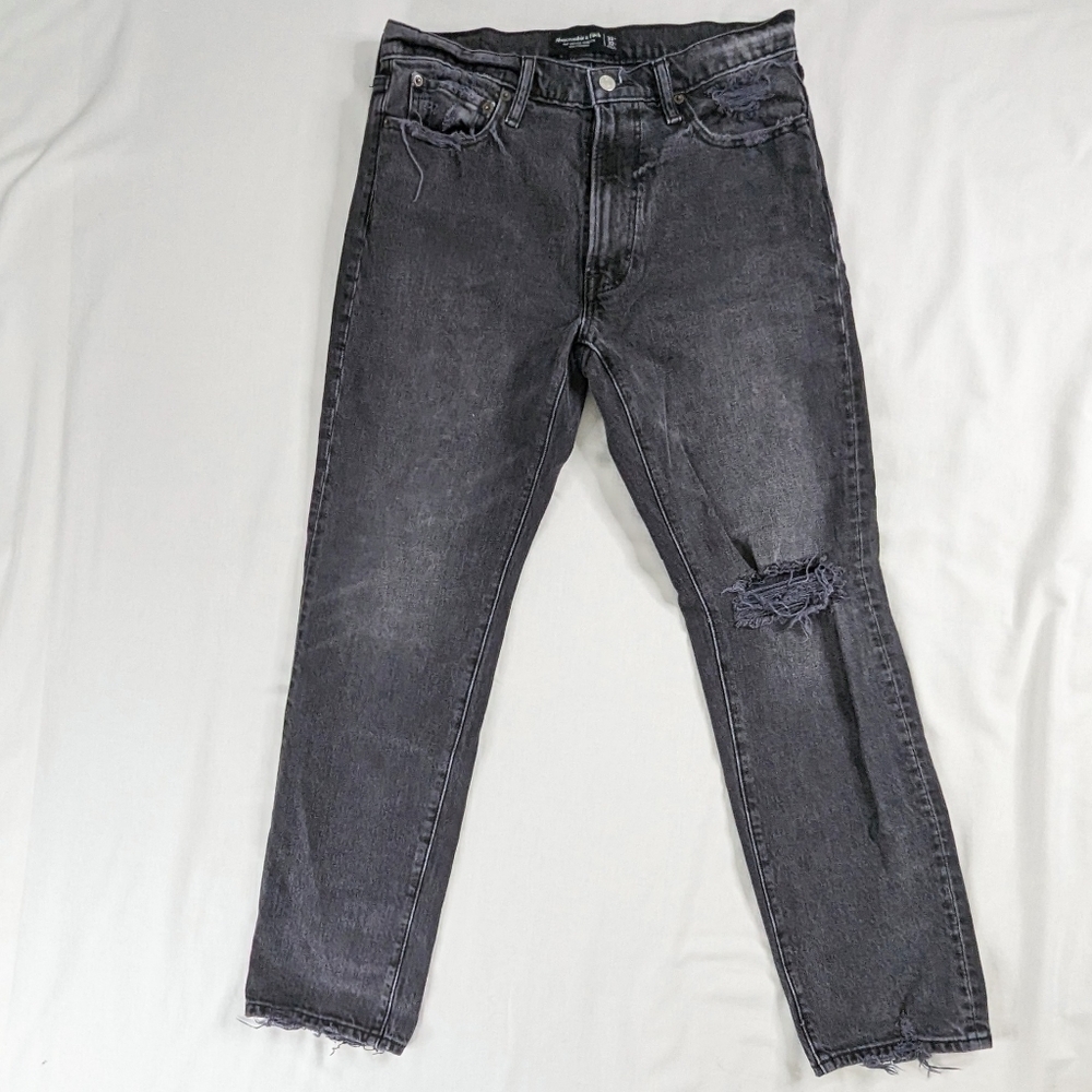Abercrombie & Fitch Vintage Stretch 90s Straight Leg Distressed Black Denim Jean
